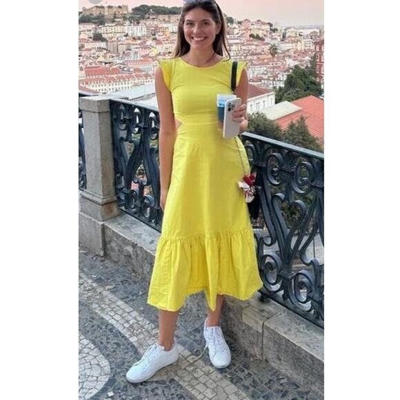 MARISSA WEBB x RTR Yellow Hourglass Waist Cutout Midi Summer Dress Size 4 - Picture 2 of 10